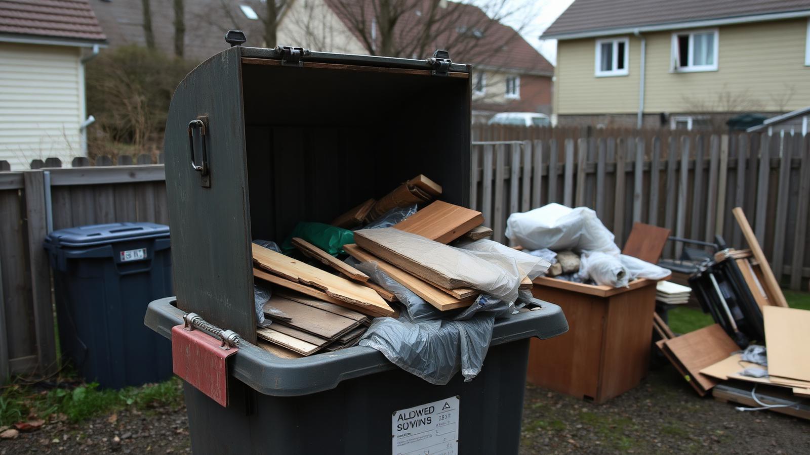Prügikonteiner täidetud segaolmejäätmete ja pakendijäätmetega