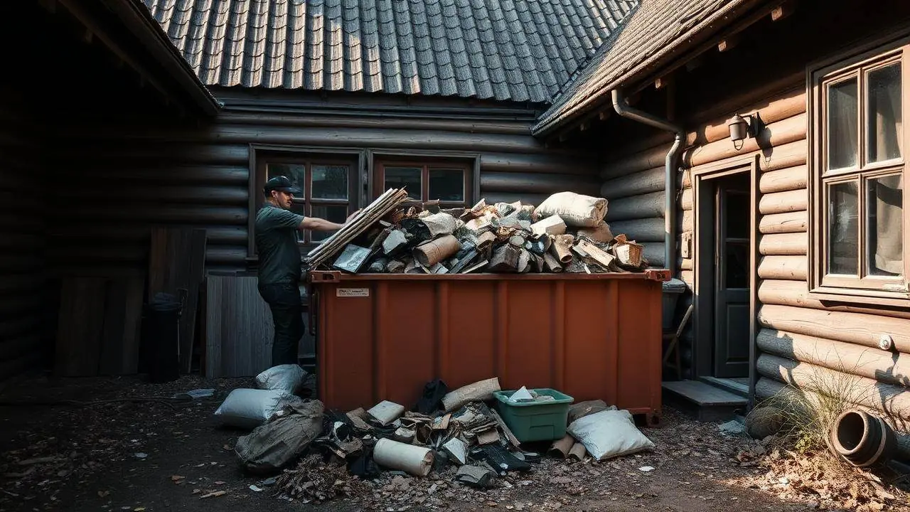 Jäätmekonteiner Pelgulinna puitmaja hoovis renoveerimise ajal